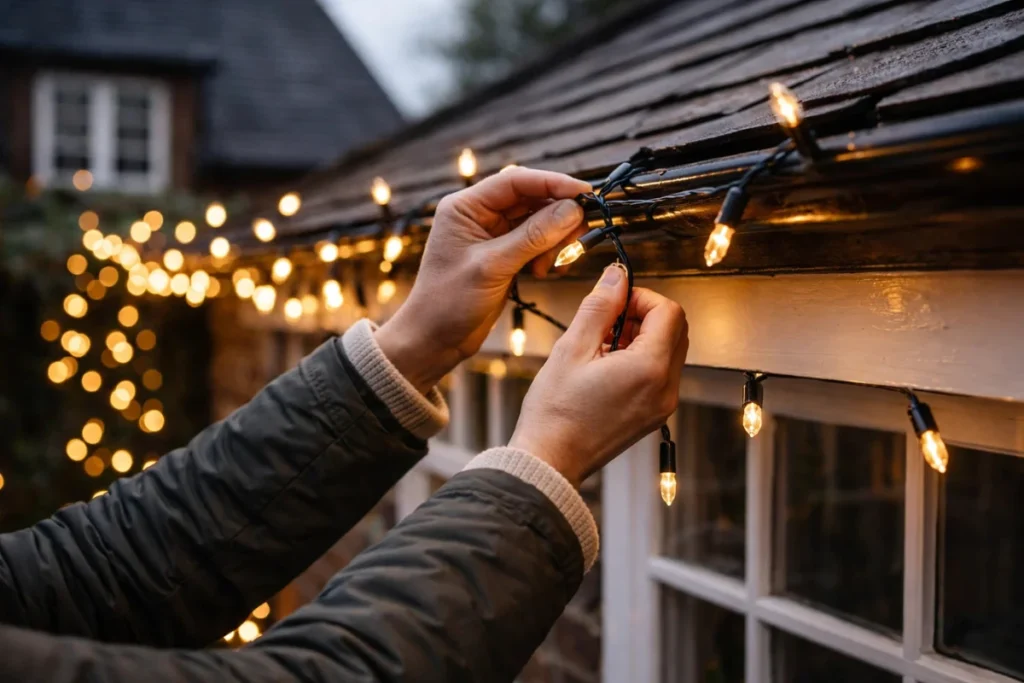 Nail-Free Outdoor Christmas Light Installation Guide (2026) 1 How to Hang Holiday Lights Without Nails brightwrx.com-salem